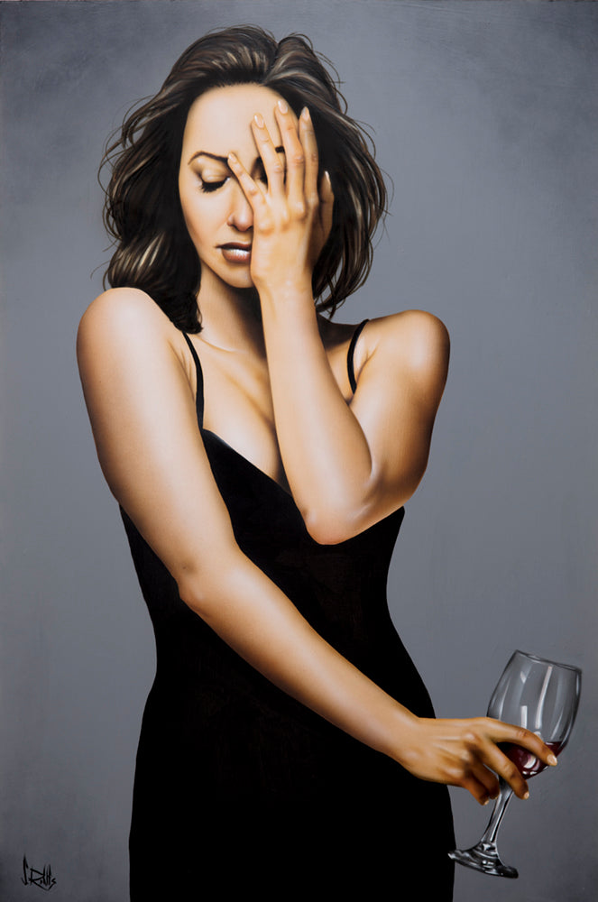 figurative portrait art of a woman with a wine glass by Scott Rohlfs