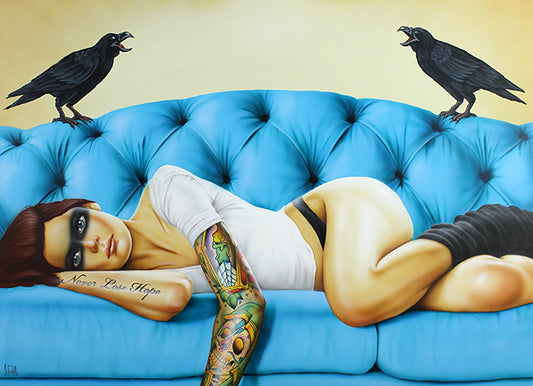 figurative portrait art of a woman with tattoos by Scott Rohlfs