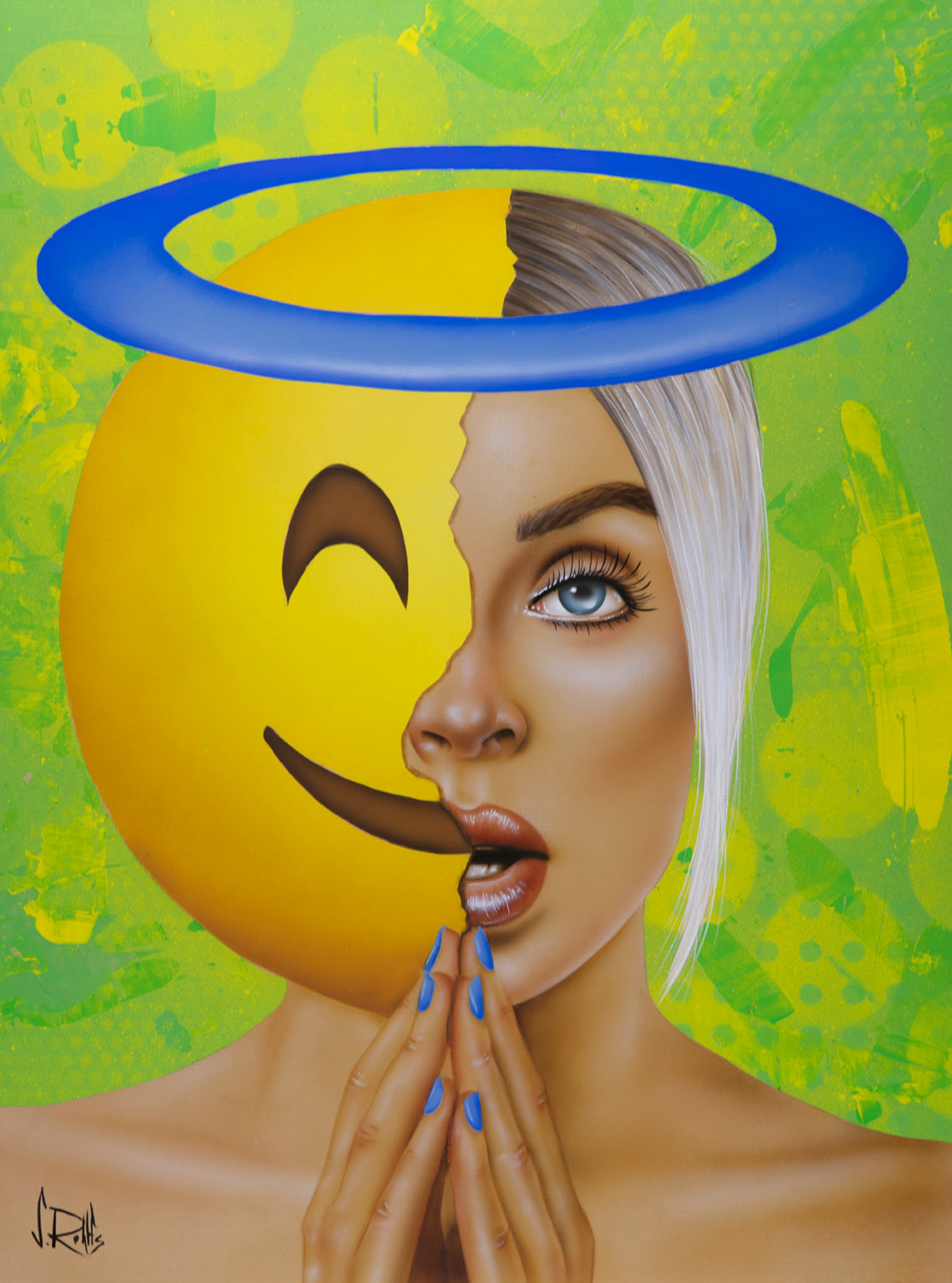 figurative portrait art of a woman angel emoji by Scott Rohlfs